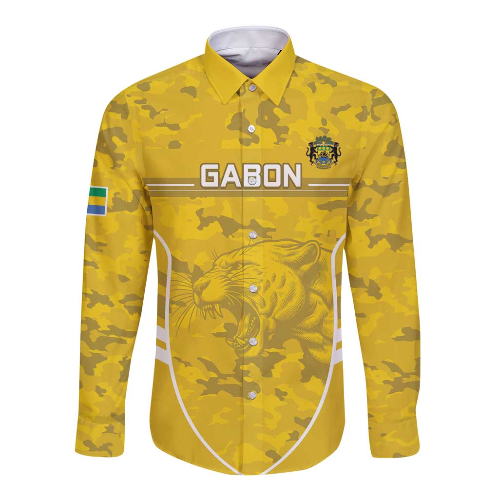 Custom Gabon Football Long Sleeve Button Shirt Go Panthers