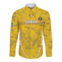 Yellow camo football button-up long sleeve shirt with lion graphic and GABON logo