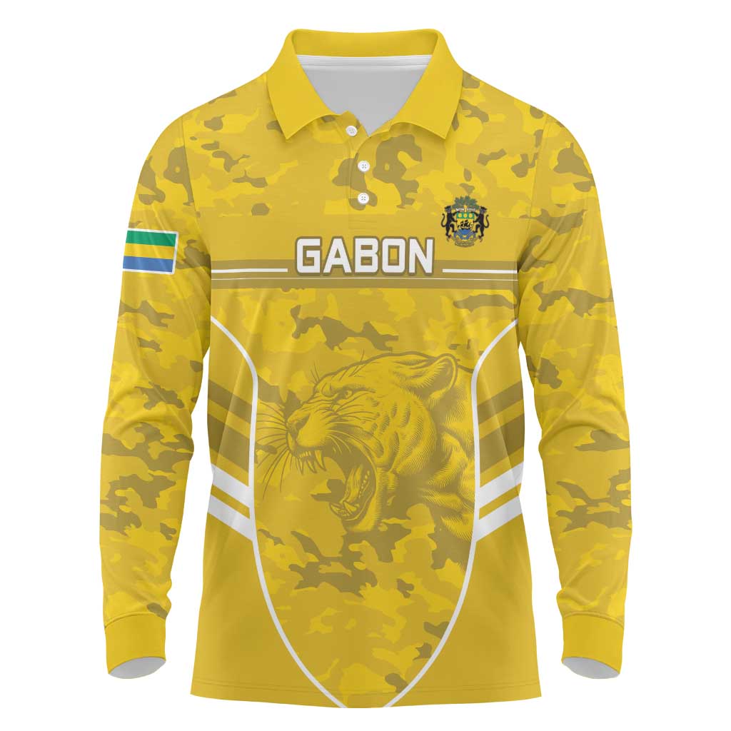 Custom Gabon Football Long Sleeve Polo Shirt Go Panthers