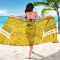 Yellow custom football sarong, back side with stripes and 'YOUR TEXT' print