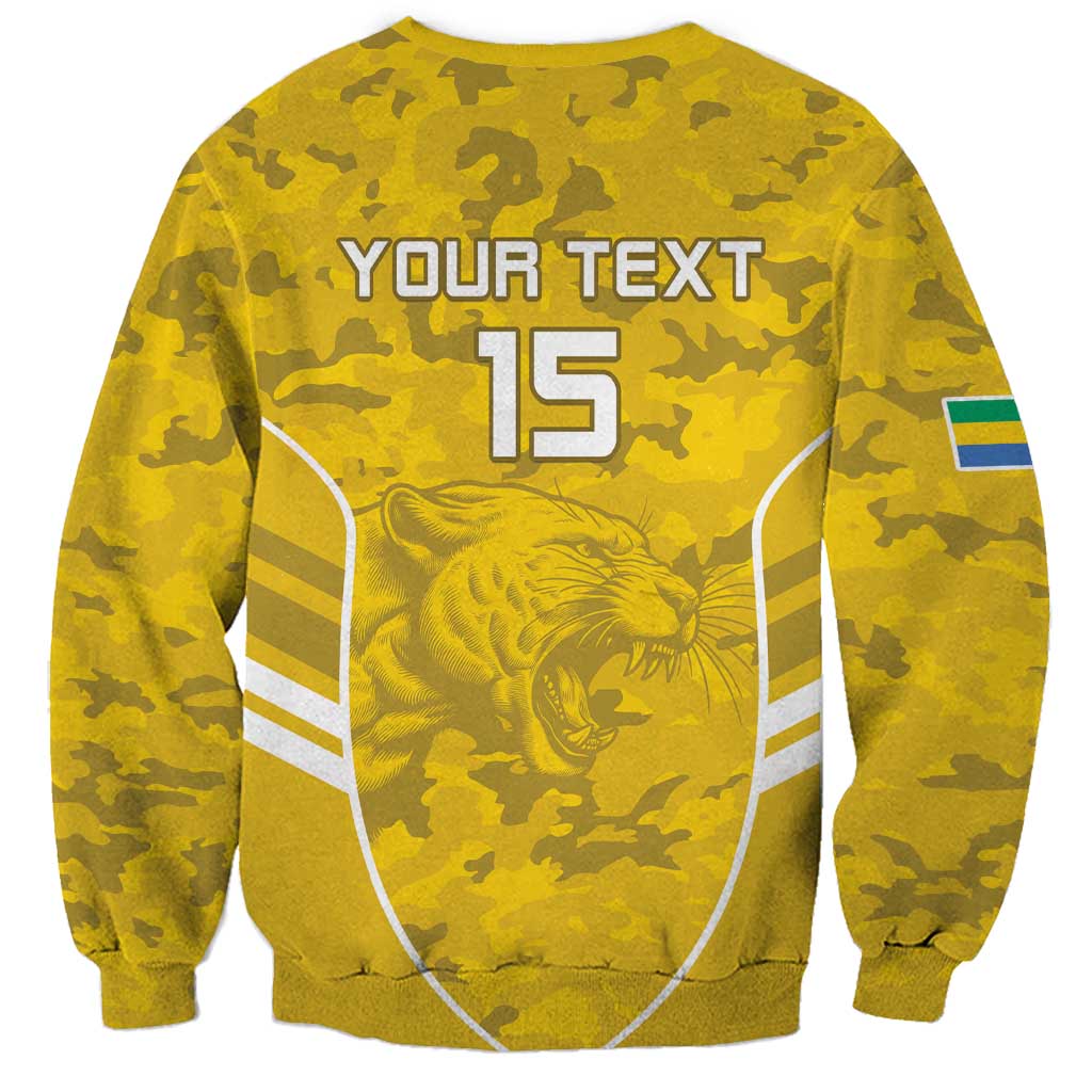 Yellow camo football sweatshirt back with YOUR TEXT, number 15, lion graphic, long sleeves