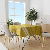Yellow football tablecloth with camouflage pattern and white diagonal stripe trim