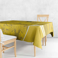 Yellow football tablecloth with white diagonal stripe accents and camo texture