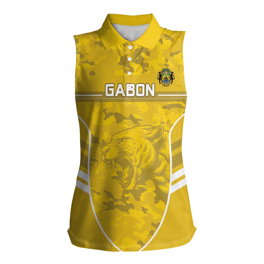 Custom Gabon Football Women Sleeveless Polo Shirt Go Panthers - Wonder Print Shop