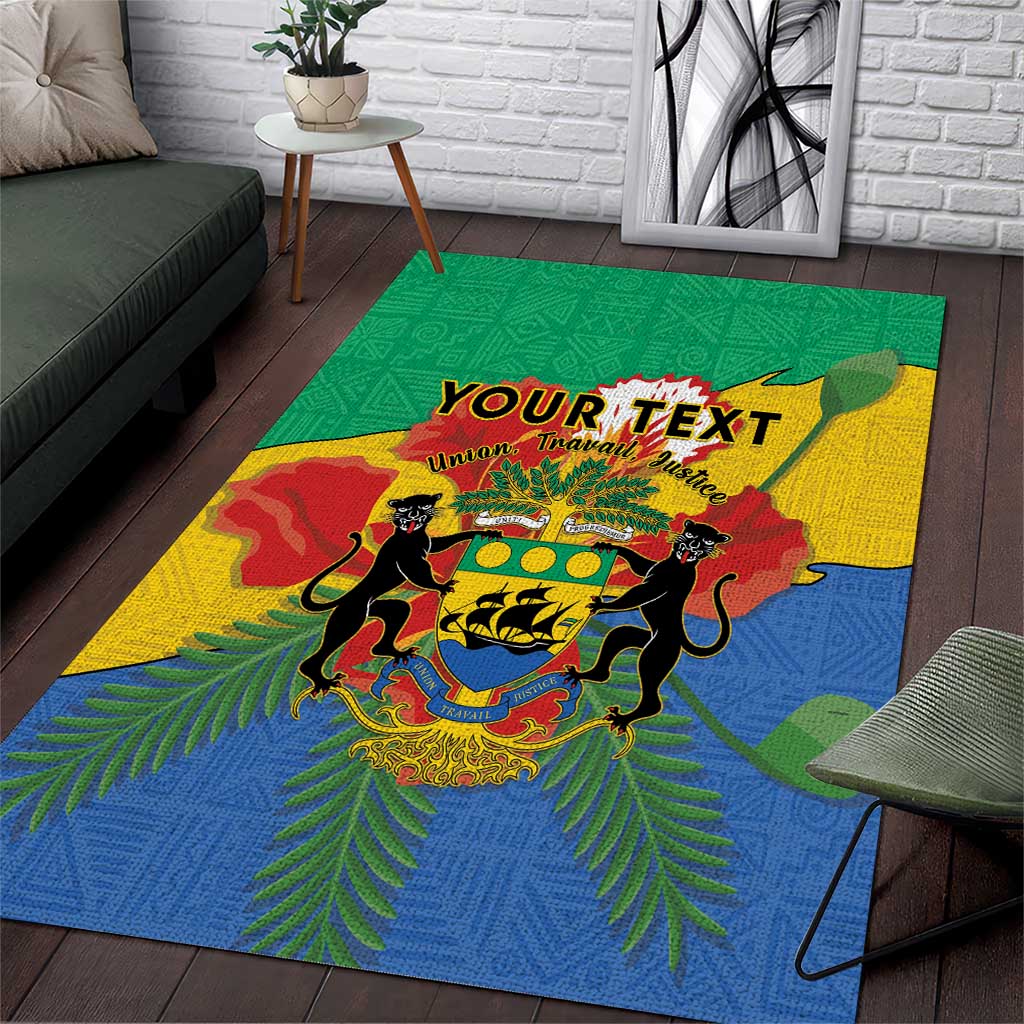 Personalised Gabon Area Rug Coat Of Arms With African Pattern