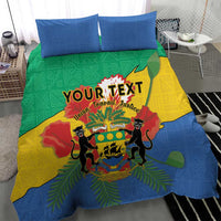 Personalised Gabon bedding set with coat of arms, blue green yellow duvet and two matching pillows