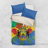 Personalised Gabon bedding set, blue pillowcases and coat of arms duvet cover in green yellow