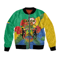 Green bomber jacket with full zipper, black ribbed collar, African coat-of-arms graphic on front