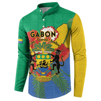 Green and yellow long-sleeve button sweatshirt with Gabon crest and palm leaves