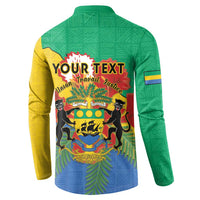 Green long-sleeve back button sweatshirt with YOUR TEXT and Gabon crest emblem