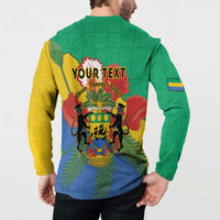 Green and yellow back button sweatshirt with YOUR TEXT and Gabon crest graphic