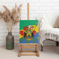 Green canvas wall art with coat of arms centerpiece and African pattern, customizable text