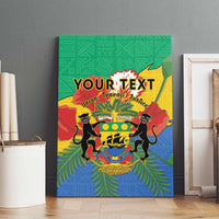 Green canvas wall art with coat of arms, African pattern backdrop, and personalized “YOUR TEXT”