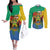 Personalised Gabon Couples Matching Off The Shoulder Long Sleeve Dress and Long Sleeve Button Shirt Coat Of Arms With African Pattern