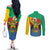 Personalised Gabon Couples Matching Off The Shoulder Long Sleeve Dress and Long Sleeve Button Shirt Coat Of Arms With African Pattern