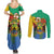 Personalised Gabon Couples Matching Summer Maxi Dress and Long Sleeve Button Shirt Coat Of Arms With African Pattern