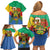 Personalised Gabon Family Matching Off Shoulder Short Dress and Hawaiian Shirt Coat Of Arms With African Pattern