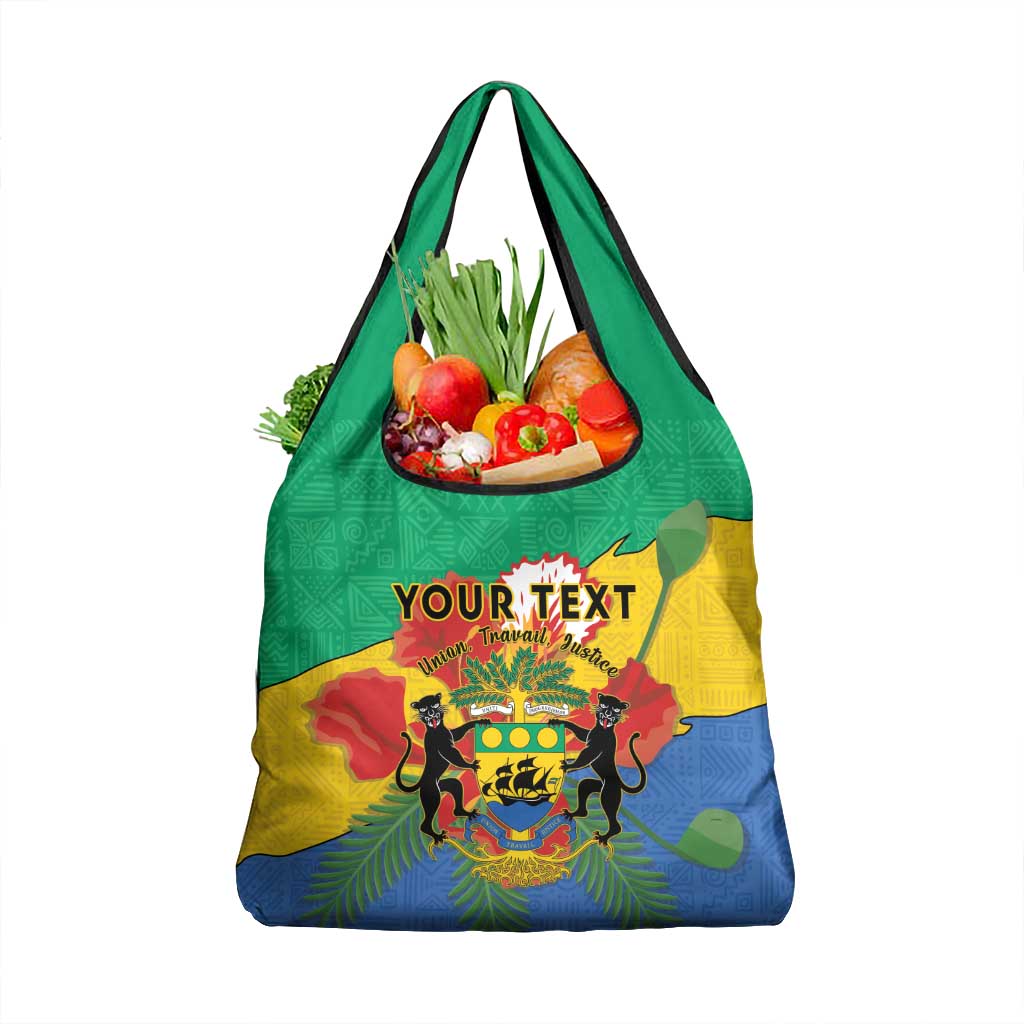 Personalised Gabon Grocery Bag Coat Of Arms With African Pattern