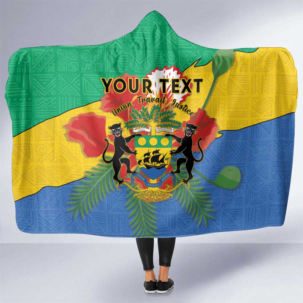 Personalised Gabon Hooded Blanket Coat Of Arms With African Pattern