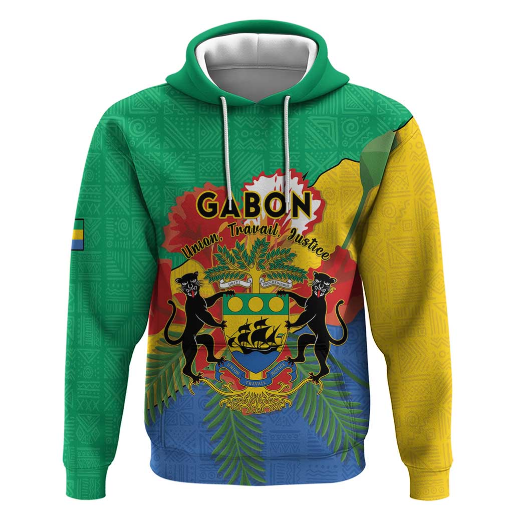 Personalised Gabon Hoodie Coat Of Arms With African Pattern