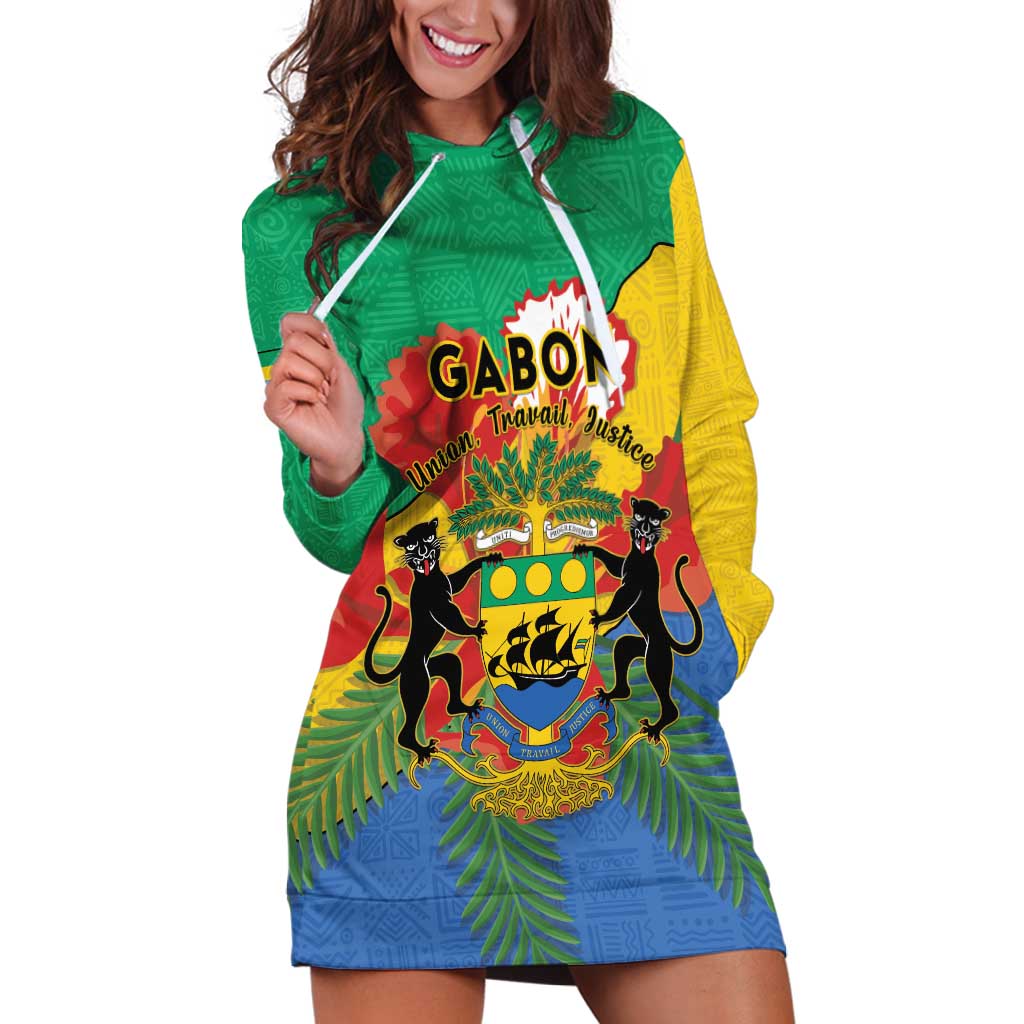 Personalised Gabon Hoodie Dress Coat Of Arms With African Pattern