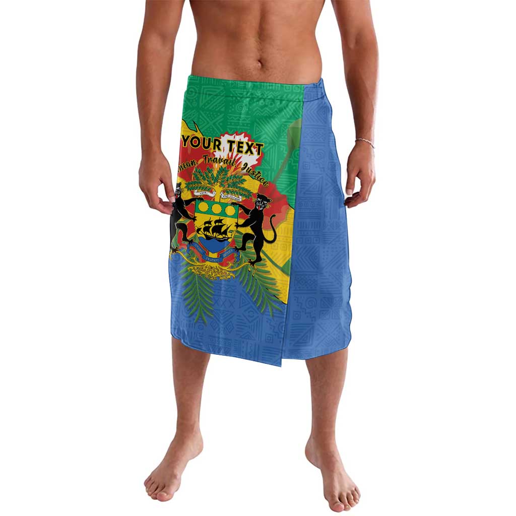 Personalized lavalava wrap skirt in green/blue with coat-of-arms lion print