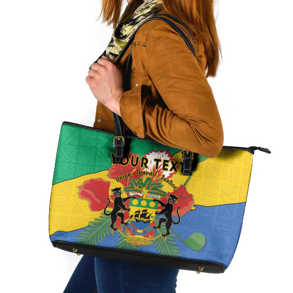 Personalised Gabon Leather Tote Bag Coat Of Arms With African Pattern