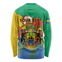Back view green long-sleeve shirt with Your text and Gabon crest graphic