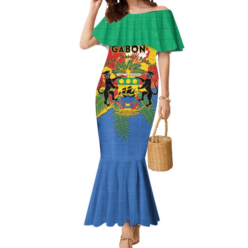 Personalised Gabon Mermaid Dress Coat Of Arms With African Pattern