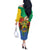 Personalised Gabon Off The Shoulder Long Sleeve Dress Coat Of Arms With African Pattern