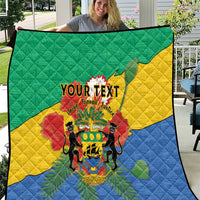 Gabon quilt blanket with quilted pattern, coat of arms crest and 'YOUR TEXT' center.