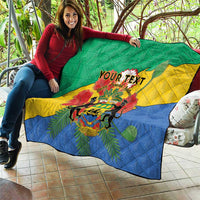 Gabon quilt blanket with coat of arms crest, green yellow blue colors and 'YOUR TEXT'.
