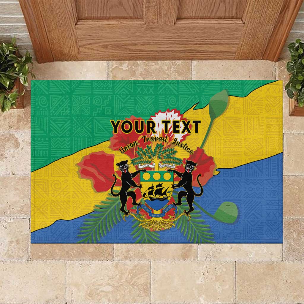 Personalised Gabon Rubber Doormat Coat Of Arms With African Pattern - Wonder Print Shop