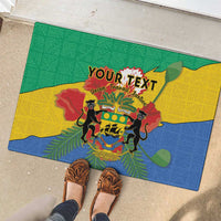 Gabon coat of arms rubber doormat with “Your Text” and African pattern, green