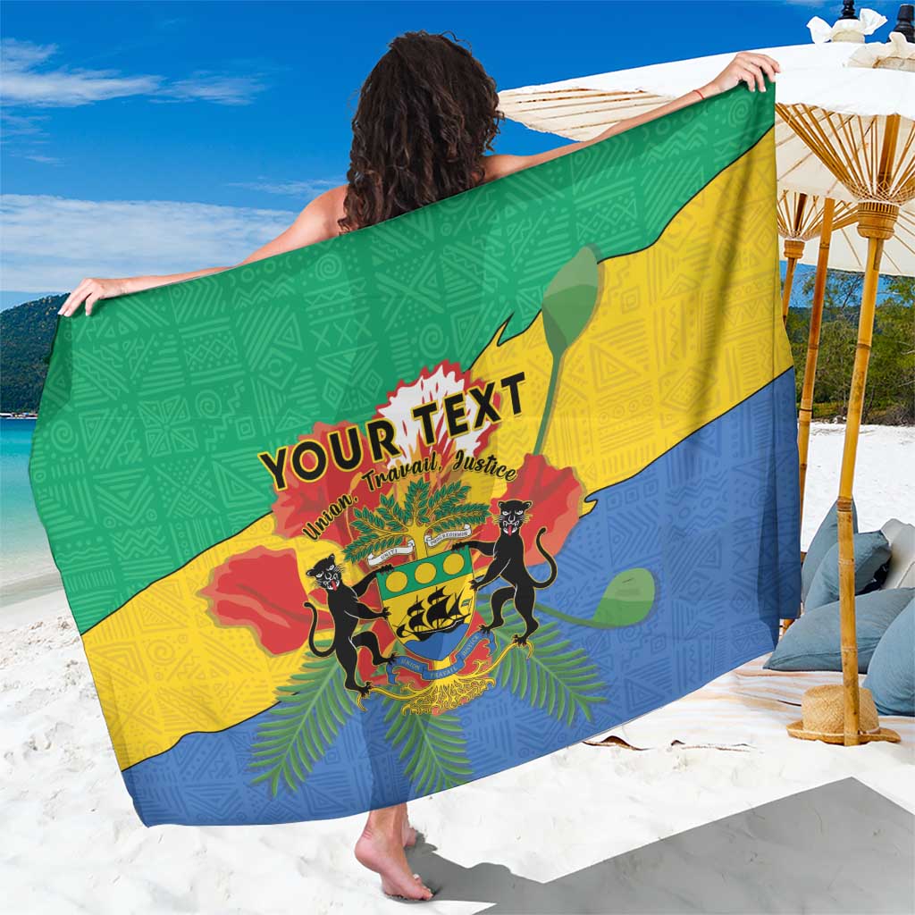 Personalized Gabon sarong beach wrap with coat of arms graphic, green-blue-yellow