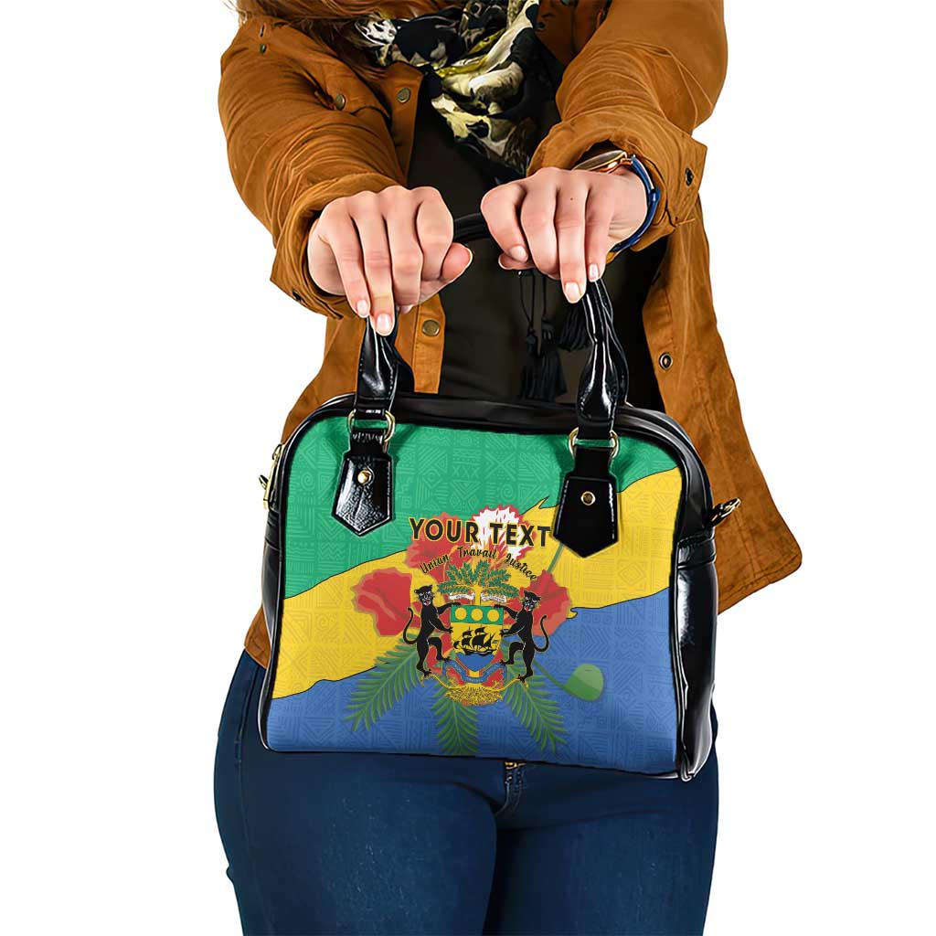 Personalised Gabon Shoulder Handbag Coat Of Arms With African Pattern - Wonder Print Shop