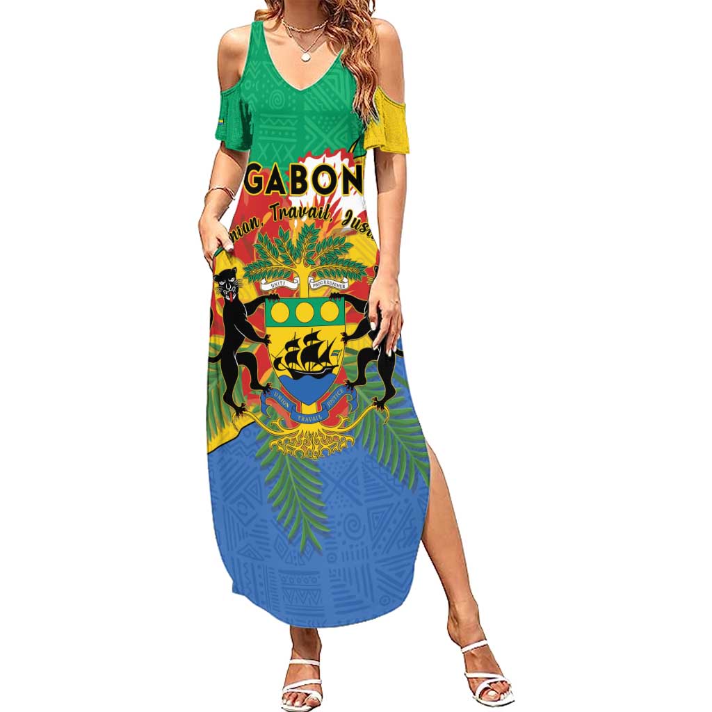 Personalised Gabon Summer Maxi Dress Coat Of Arms With African Pattern - Wonder Print Shop