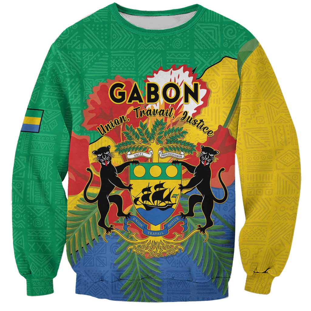 Personalised Gabon Sweatshirt Coat Of Arms With African Pattern - Wonder Print Shop