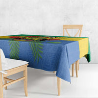 Gabon coat-of-arms tablecloth with multicolor African pattern, table runner style in blue