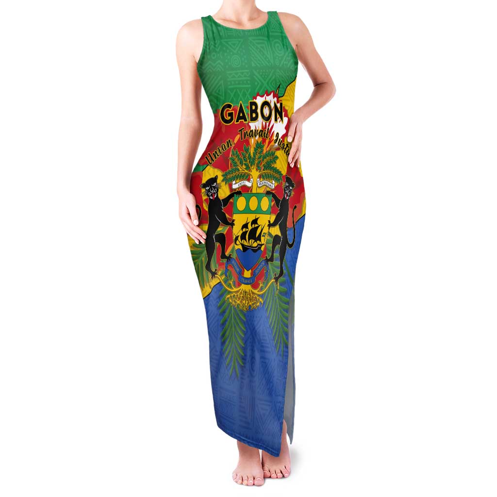 Personalised Gabon Tank Maxi Dress Coat Of Arms With African Pattern - Wonder Print Shop