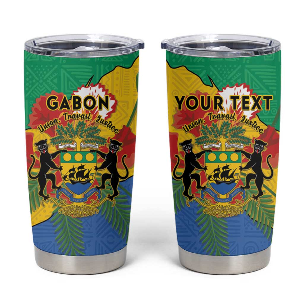 Personalised Gabon Tumbler Cup Coat Of Arms With African Pattern - Wonder Print Shop