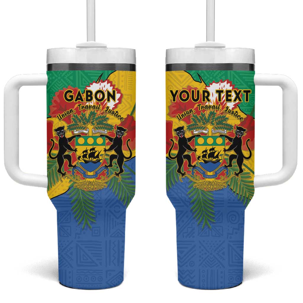 Personalised Gabon Tumbler With Handle Coat Of Arms With African Pattern - Wonder Print Shop