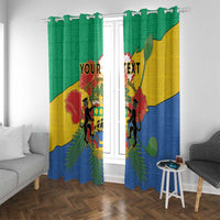 Grommet-top personalized window curtains with Gabon coat of arms and “YOUR TEXT”