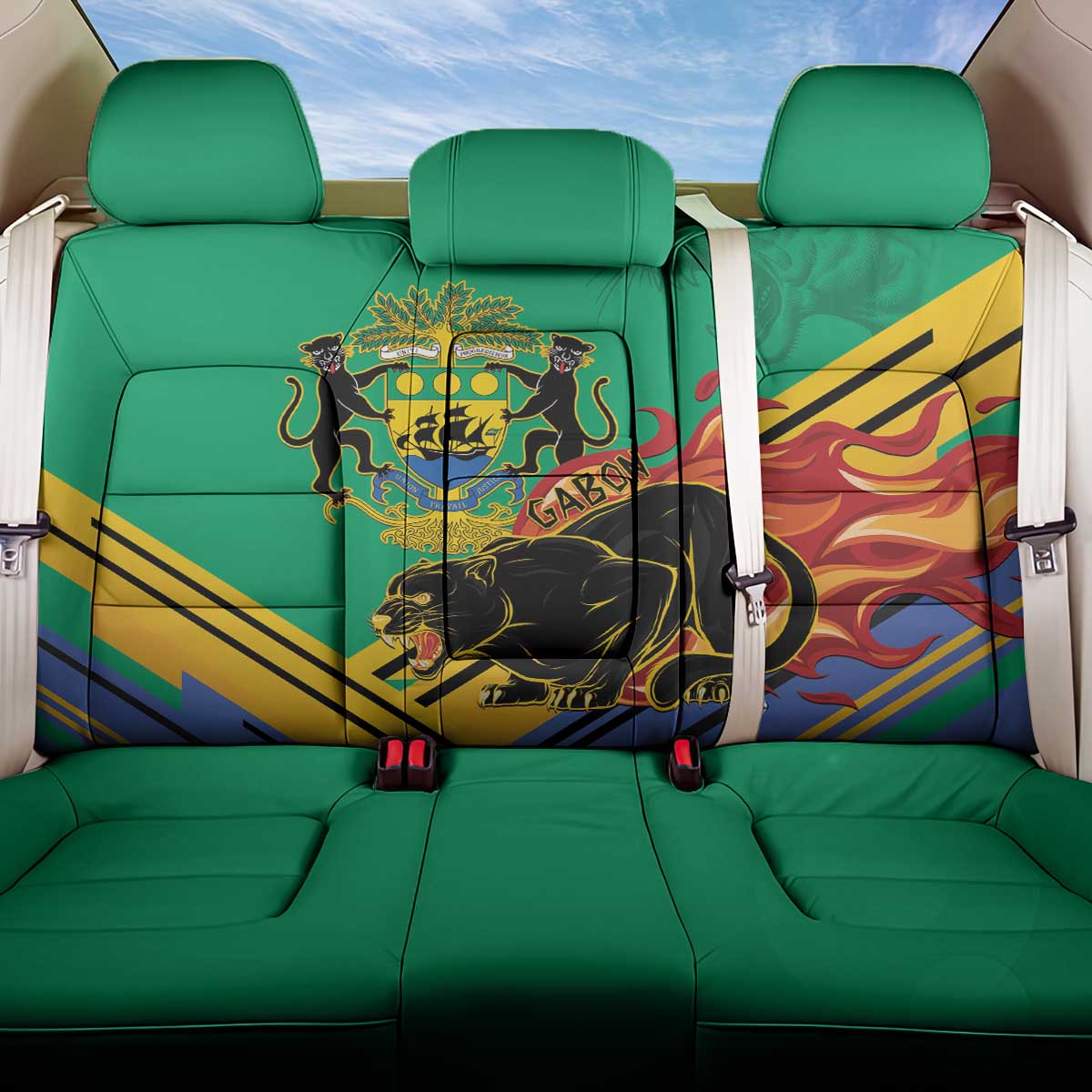 Gabon Black Panther Back Car Seat Cover Coat Of Arms