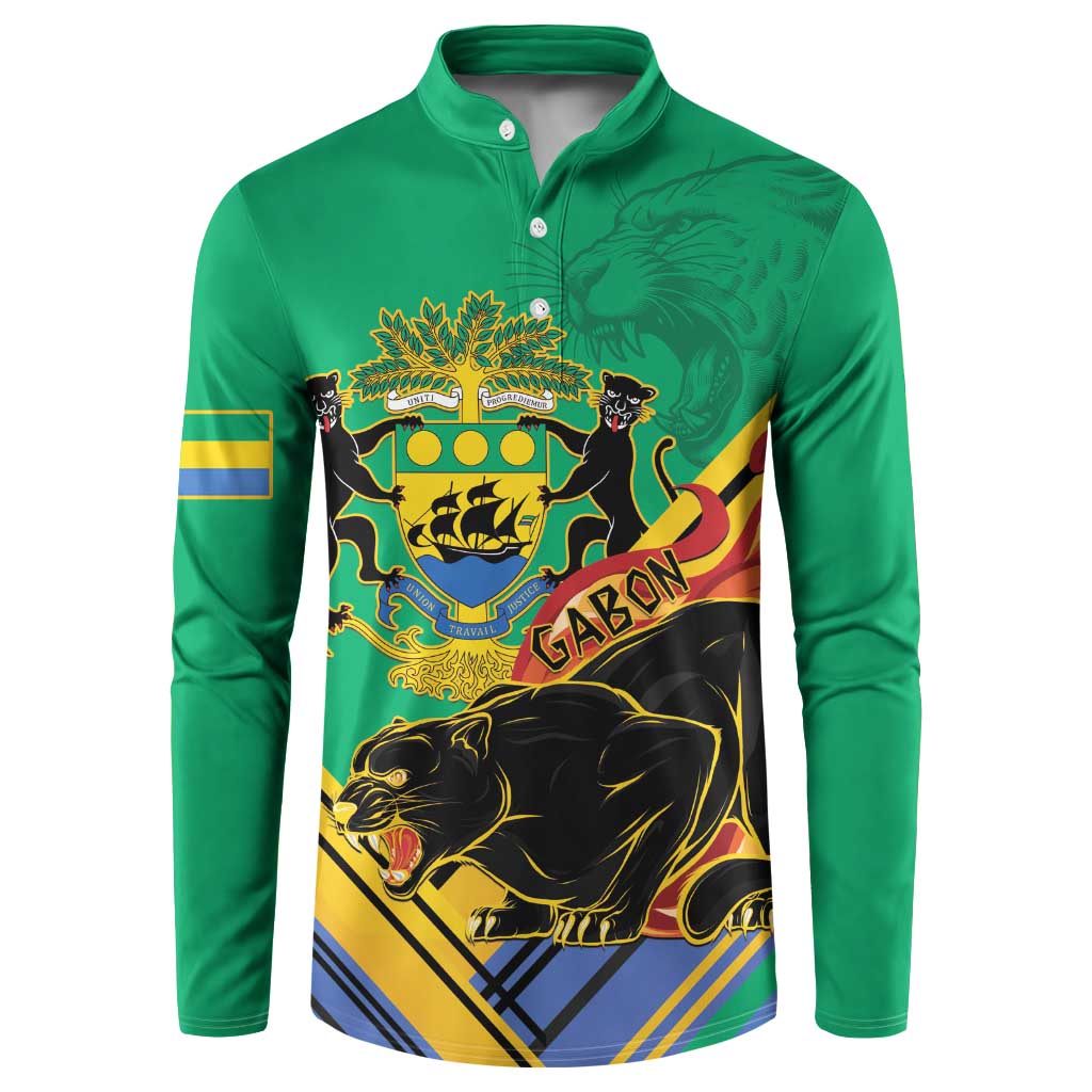 Gabon Black Panther Button Sweatshirt Coat Of Arms