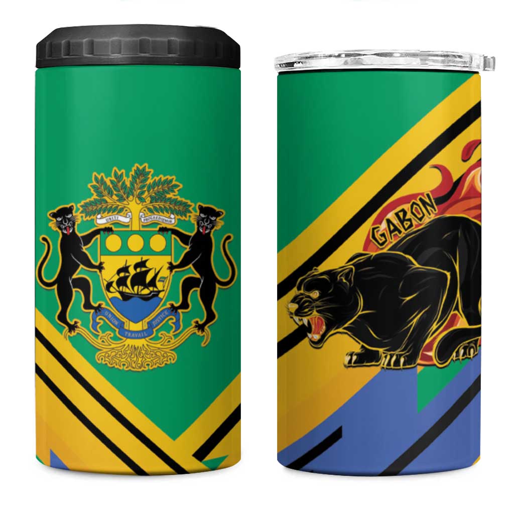 Gabon Black Panther 4 in 1 Can Cooler Tumbler Coat Of Arms