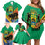 Gabon Black Panther Family Matching Off Shoulder Short Dress and Hawaiian Shirt Coat Of Arms