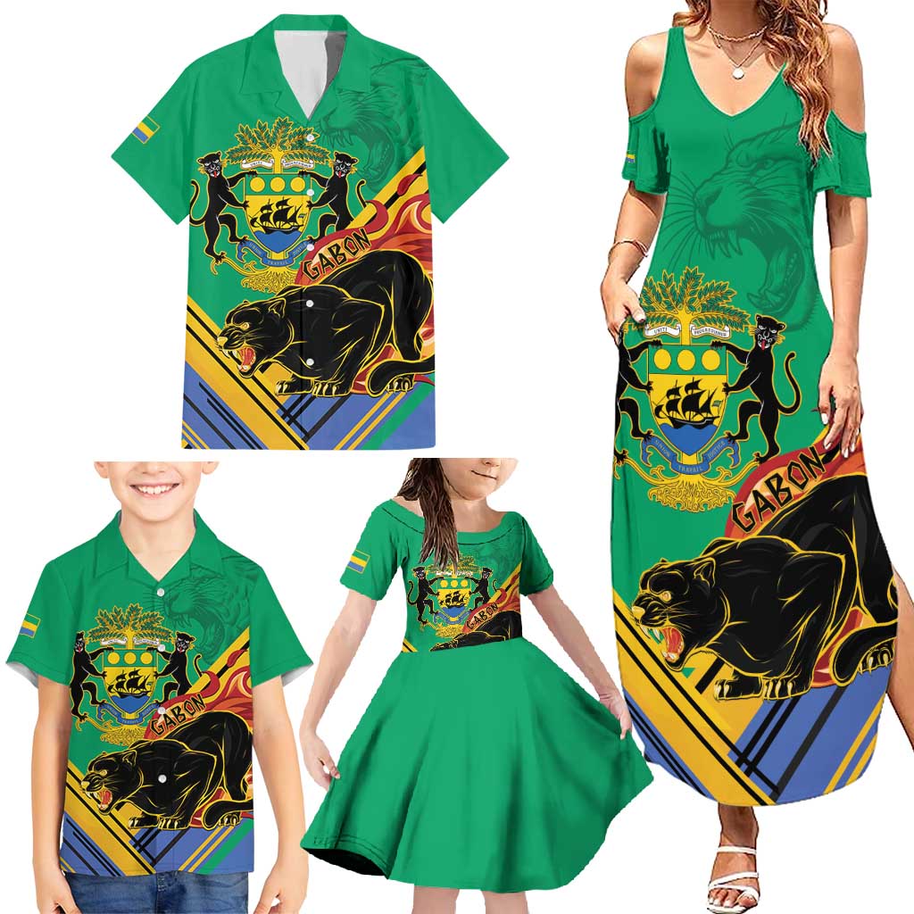 Gabon Black Panther Family Matching Summer Maxi Dress and Hawaiian Shirt Coat Of Arms