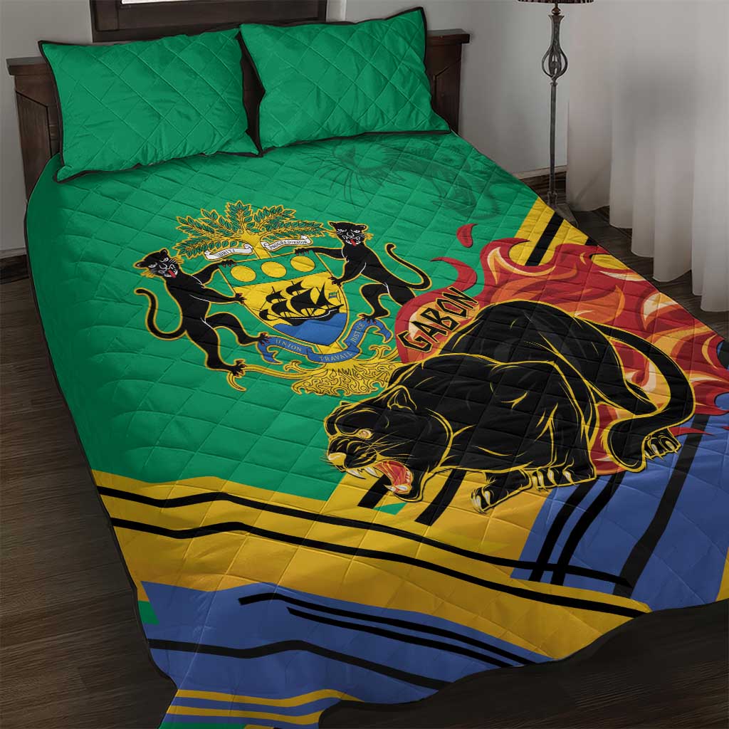 Gabon Black Panther Quilt Bed Set Coat Of Arms - Wonder Print Shop