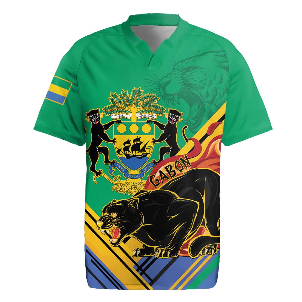 Gabon Black Panther Rugby Jersey Coat Of Arms - Wonder Print Shop